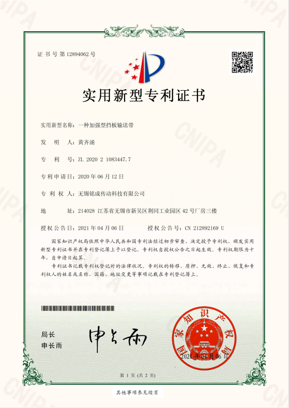 一種加強(qiáng)型擋板輸送帶專利