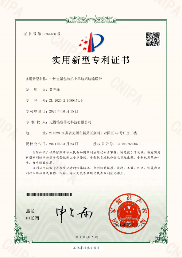 一種定量包裝機(jī)上單邊裙邊輸送帶專利